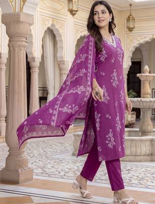 Women Floral Printed Regular Sequinned Pure Cotton Kurta with Trousers & With Dupatta 6
