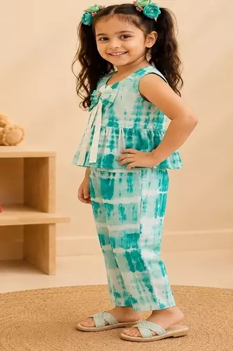 Girls aqua tie-dye co-ord
