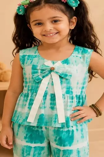 Girls aqua tie-dye co-ord