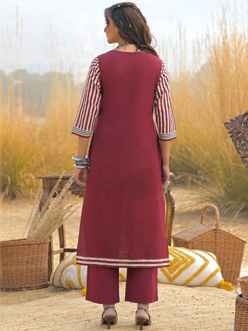 Women Ethnic Motifs Printed Regular Mirror Work Pure Cotton Kurta with Trousers & With Dupatta
