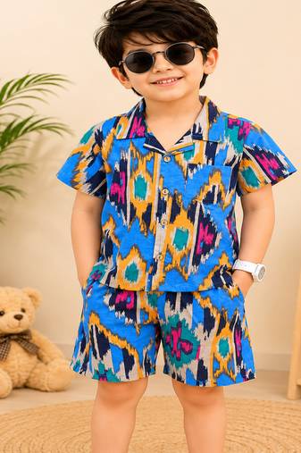 Boys blue ikkat co-ord