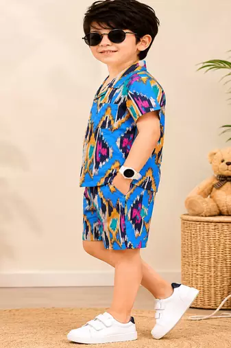 Boys blue ikkat co-ord