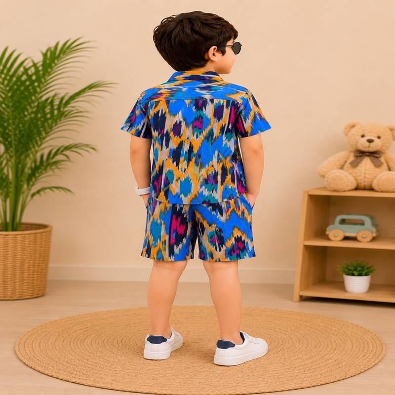 Boys blue ikkat co-ord