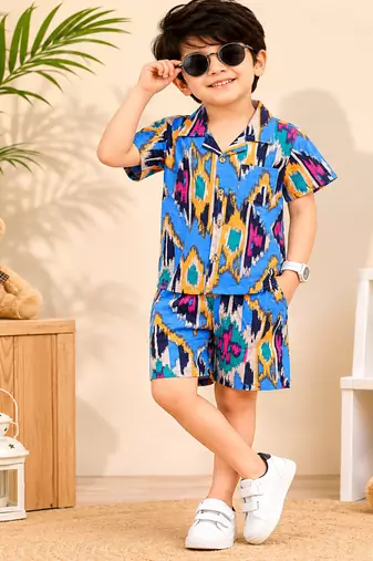 Boys blue ikkat co-ord