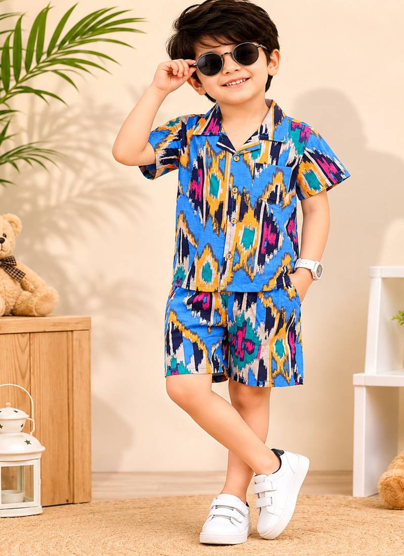 Boys blue ikkat co-ord