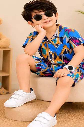 Boys blue ikkat co-ord