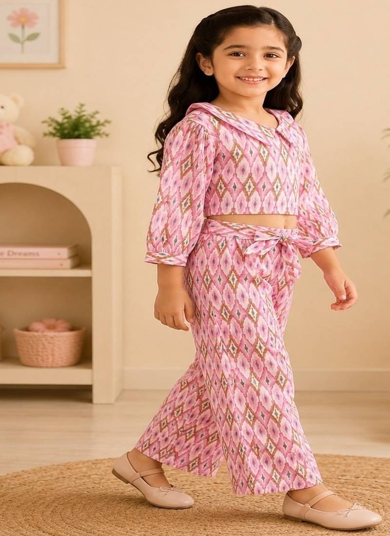 Pink ikat girls co-ord set