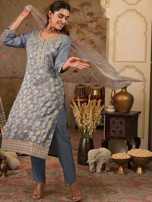 Women Ethnic Motifs Regular Kurta with Trousers & With Dupatta 2