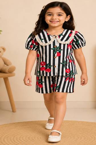 Girls black fruit co-ord