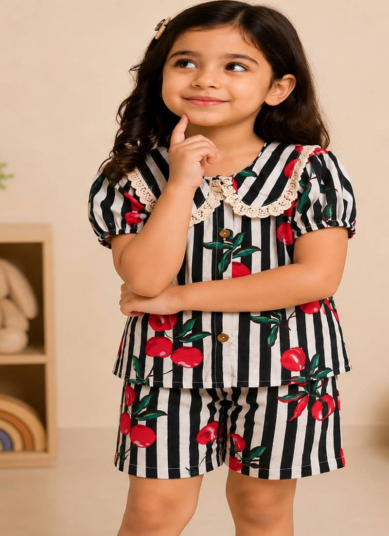 Girls black fruit co-ord
