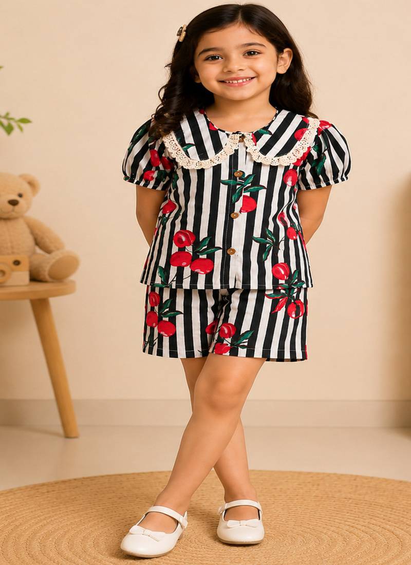 Girls black fruit co-ord