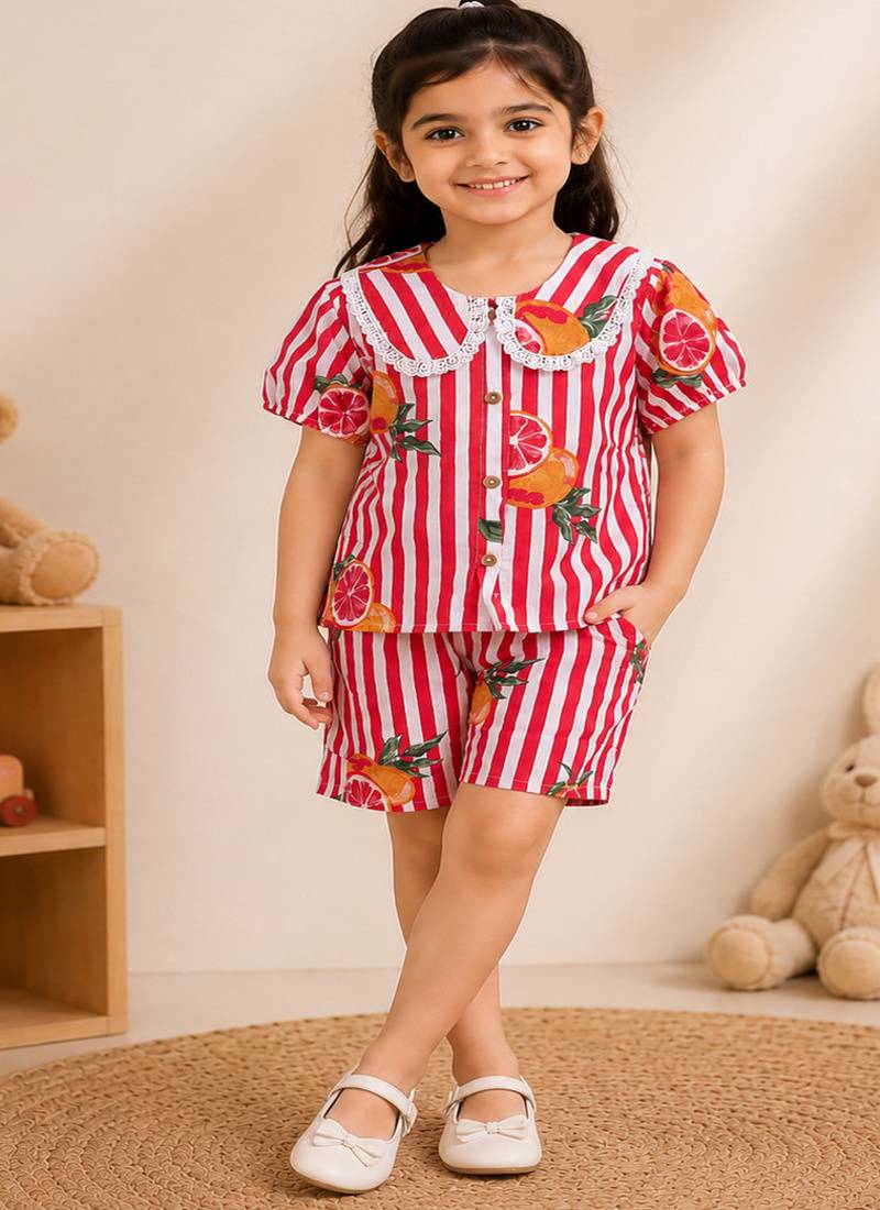 Girls red fruit co-ord set
