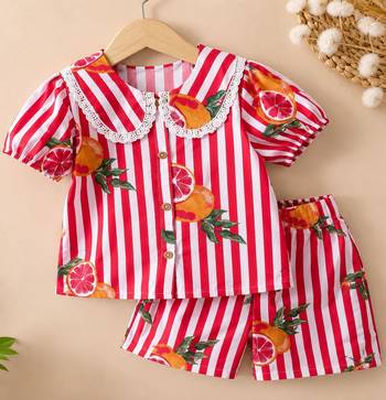 Girls red fruit co-ord set 4