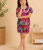 Girls pink ikkat co-ord