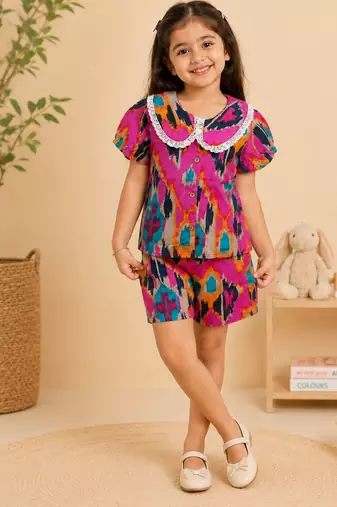 Girls pink ikkat co-ord