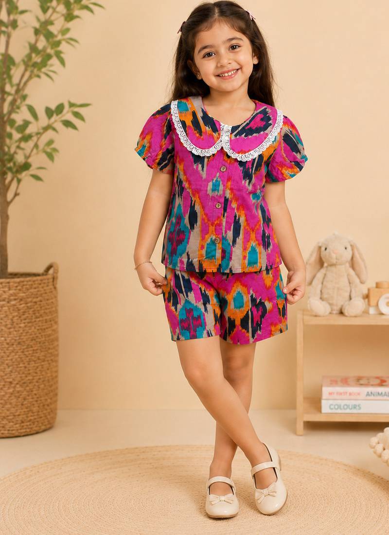 Girls pink ikkat co-ord