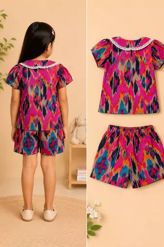 Girls pink ikkat co-ord