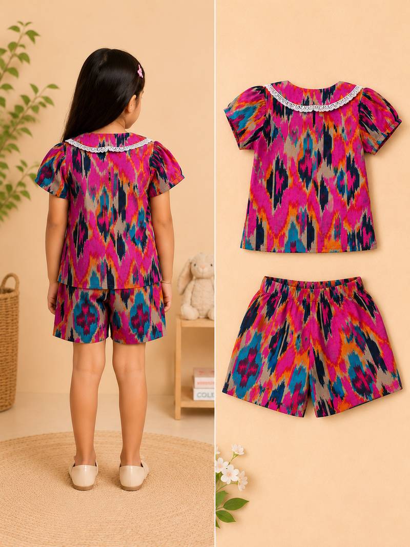 Girls pink ikkat co-ord