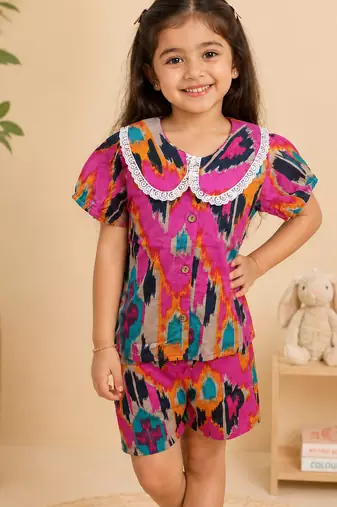 Girls pink ikkat co-ord