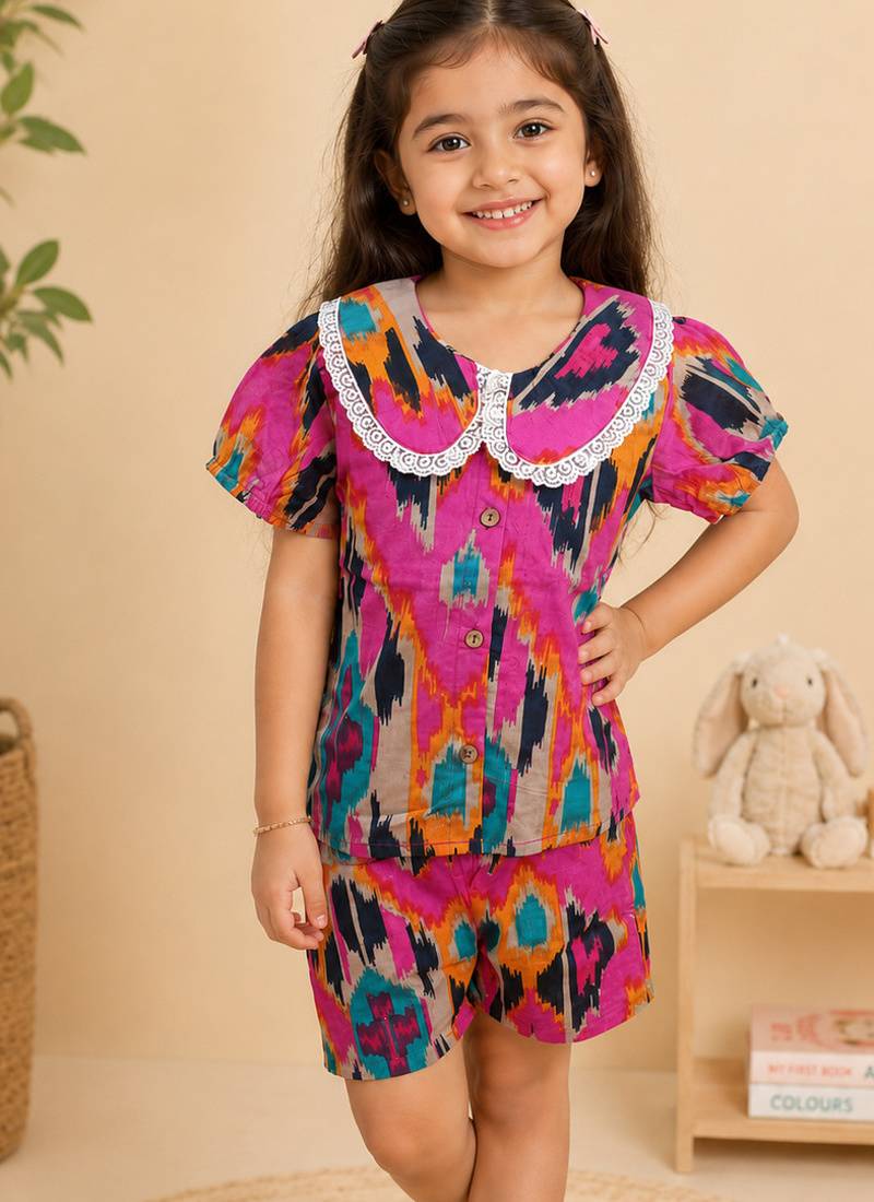 Girls pink ikkat co-ord