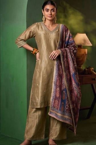 Women Ethnic Motifs Embroidered Regular Thread Work Kurta with Palazzos & With Dupatta
