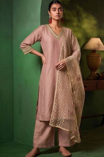 Women Ethnic Motifs Regular Thread Work Kurta with Palazzos & With Dupatta