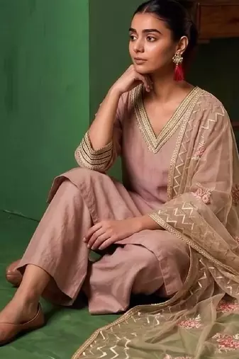 Women Ethnic Motifs Regular Thread Work Kurta with Palazzos & With Dupatta