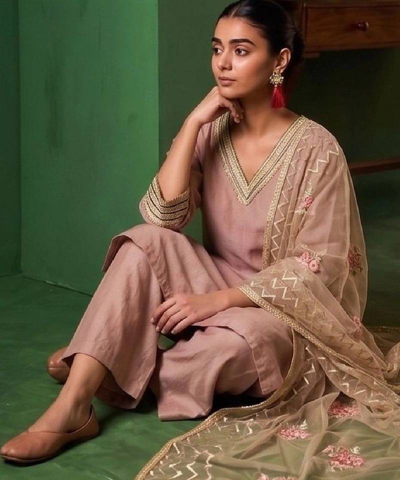 Women Ethnic Motifs Regular Thread Work Kurta with Palazzos & With Dupatta