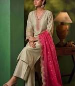 Women Ethnic Motifs Embroidered Regular Thread Work Kurta with Palazzos & With Dupatta