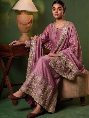 Women Ethnic Motifs Embroidered Empire Thread Work Kurta with Sharara & With Dupatta 1