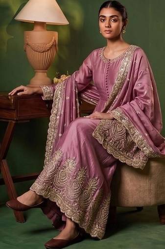 Women Ethnic Motifs Embroidered Empire Thread Work Kurta with Sharara & With Dupatta