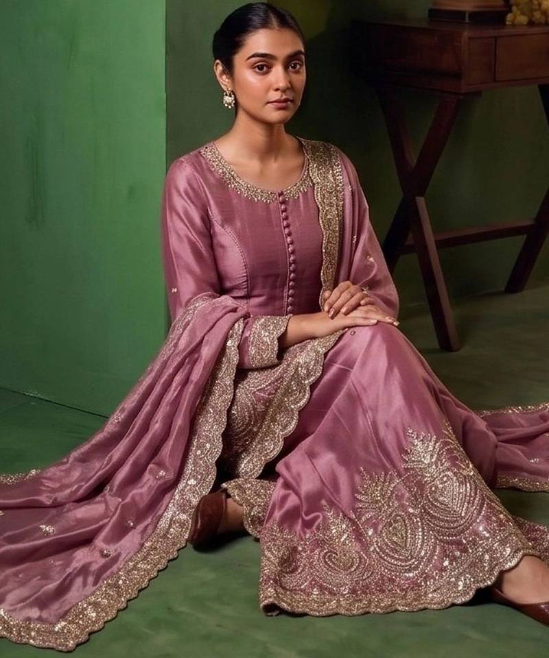 Women Ethnic Motifs Embroidered Empire Thread Work Kurta with Sharara & With Dupatta