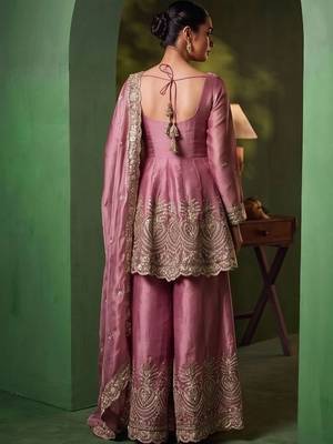 Women Ethnic Motifs Embroidered Empire Thread Work Kurta with Sharara & With Dupatta 4