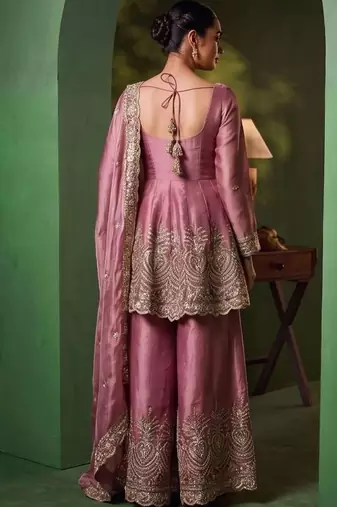 Women Ethnic Motifs Embroidered Empire Thread Work Kurta with Sharara & With Dupatta