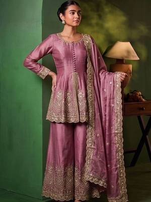 Women Ethnic Motifs Embroidered Empire Thread Work Kurta with Sharara & With Dupatta 5
