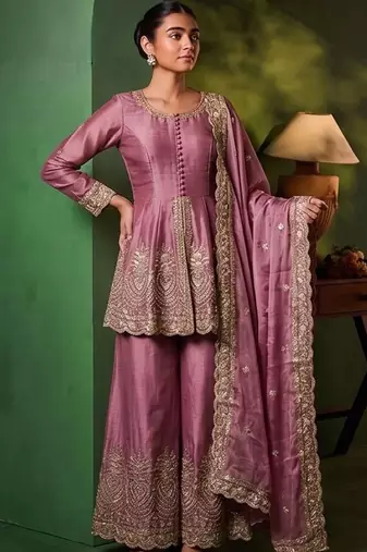 Women Ethnic Motifs Embroidered Empire Thread Work Kurta with Sharara & With Dupatta