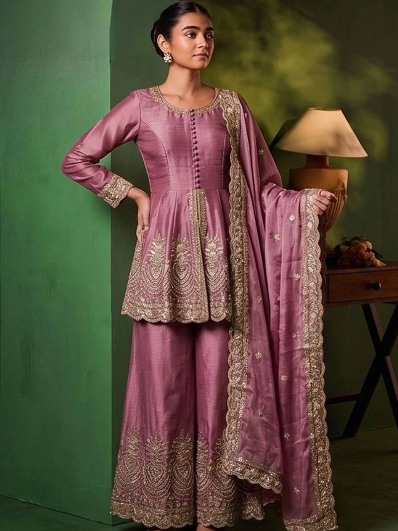Women Ethnic Motifs Embroidered Empire Thread Work Kurta with Sharara & With Dupatta