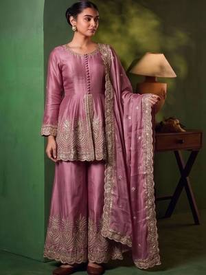 Women Ethnic Motifs Embroidered Empire Thread Work Kurta with Sharara & With Dupatta 6