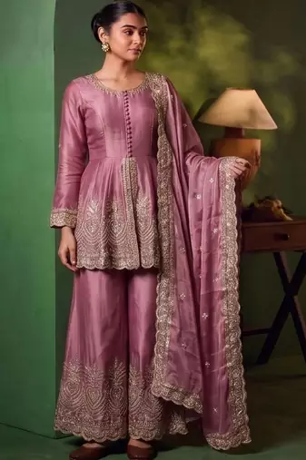 Women Ethnic Motifs Embroidered Empire Thread Work Kurta with Sharara & With Dupatta