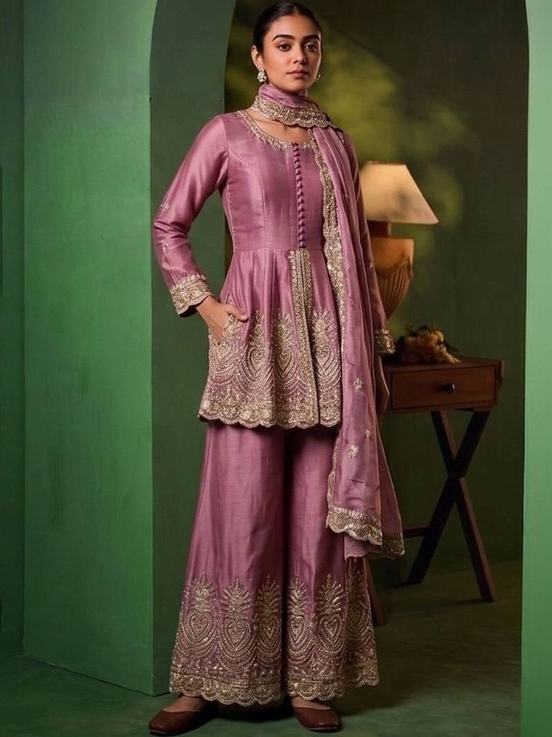 Women Ethnic Motifs Embroidered Empire Thread Work Kurta with Sharara & With Dupatta