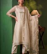 Women Regular Thread Work Kurta with Trousers & With Dupatta