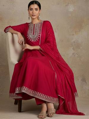 Women Ethnic Motifs Embroidered Regular Thread Work Kurta with Trousers & With Dupatta 1