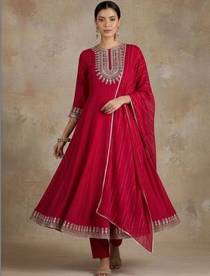 Women Ethnic Motifs Embroidered Regular Thread Work Kurta with Trousers & With Dupatta 2