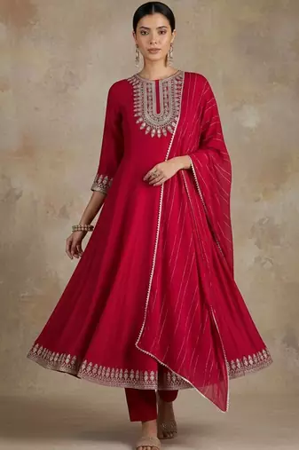 Women Ethnic Motifs Embroidered Regular Thread Work Kurta with Trousers & With Dupatta