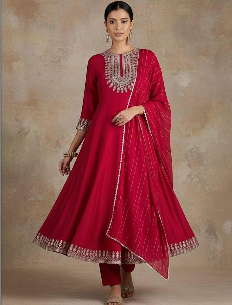 Women Ethnic Motifs Embroidered Regular Thread Work Kurta with Trousers & With Dupatta