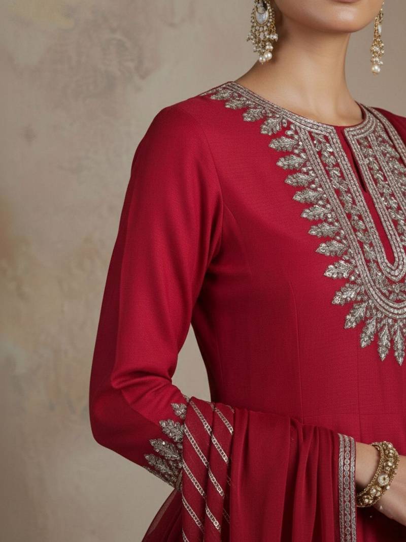 Women Ethnic Motifs Embroidered Regular Thread Work Kurta with Trousers & With Dupatta