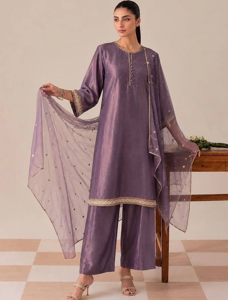 Women Regular Sequinned Kurta with Palazzos & With Dupatta