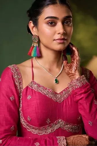Women Ethnic Motifs Embroidered Empire Thread Work Kurta with Churidar & With Dupatta