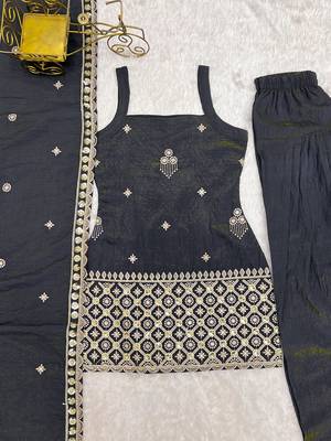 Light blue color silk blend embroidered farsi salwar kameez set full stitched. 5