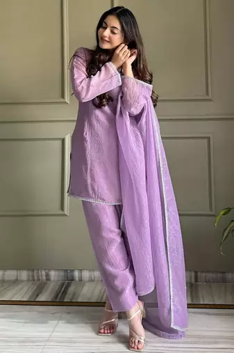 Onion zardosi work crunchy silk patiala salwar suit set with crunchy silk dupatta
